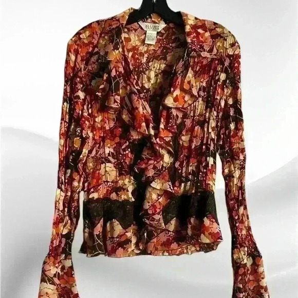 Vintage paisley blouse scarf tie neck sheer patterned top Allison taylor L NWT - Picture 4 of 11